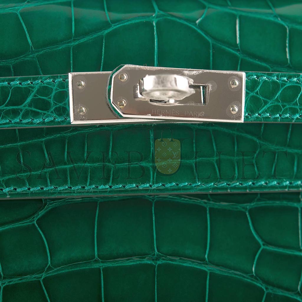 HERMÈS MASTER EMERALD SHINY ALLIGATOR MINI KELLY POCHETTE (22*14*7cm) 